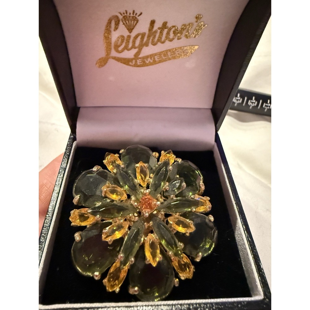 Large Green And‎ Yellow Brooch Vintage